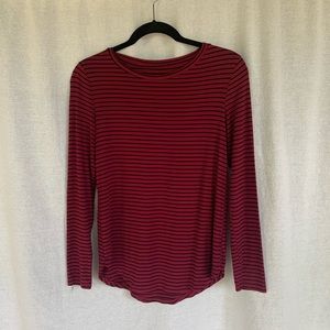 Burgundy and Black Striped Long Sleeve T-Shirt